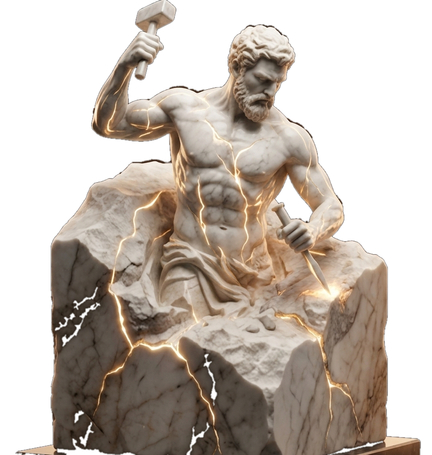 Marble figure forging itself from raw stone